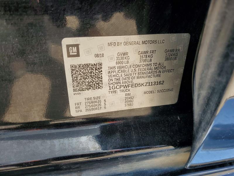 62812726 :رقم المزاد ، 1GCPWFED5KZ113162 vin ، 2019 Chevrolet Silverado مزاد بيع