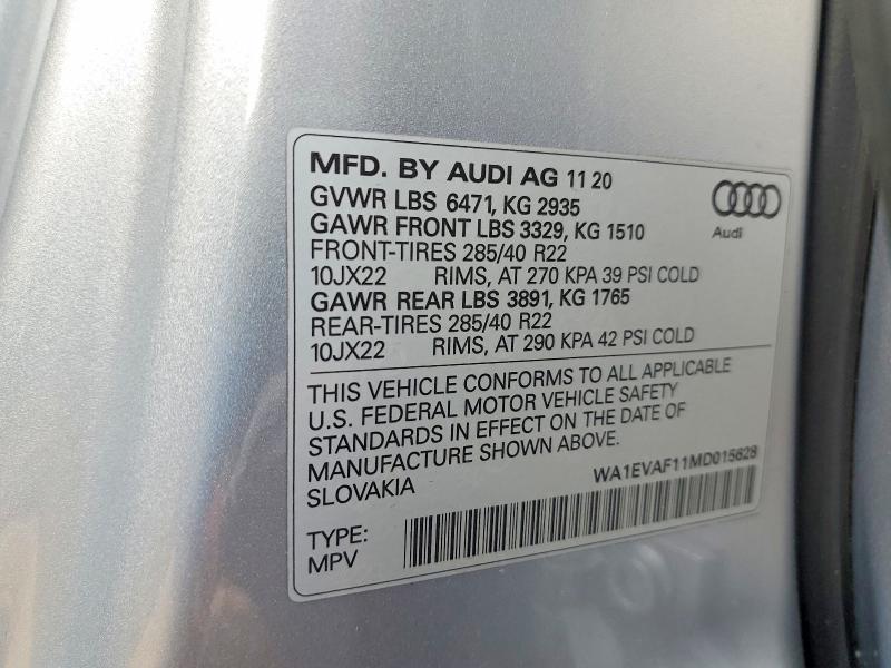 Продажа на аукционе авто 2021 Audi Q8, vin: WA1EVAF11MD015628, номер лота: 60913326