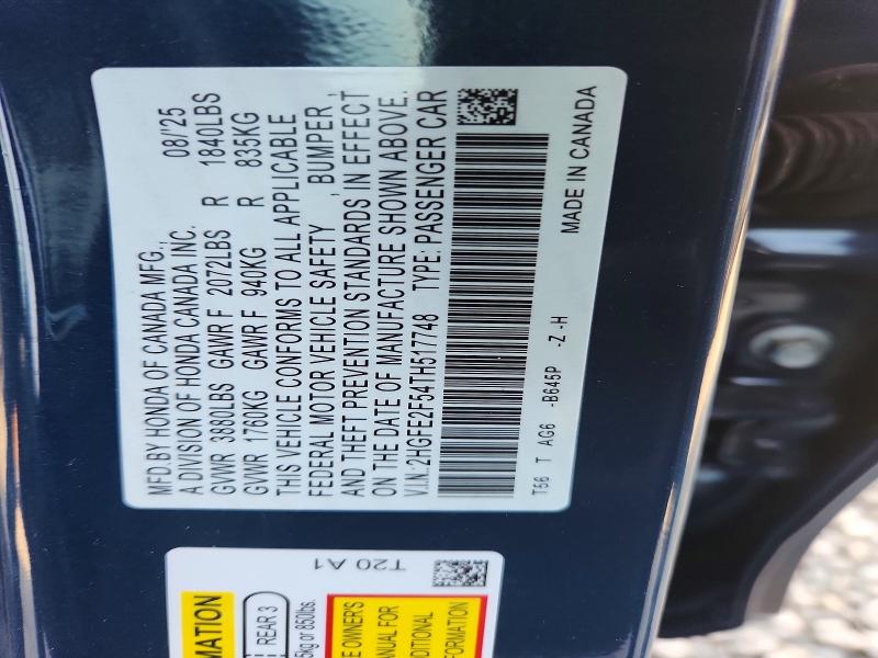 Продажа на аукционе авто 2026 Honda Civic, vin: 2HGFE2F54TH517748, номер лота: 63160536