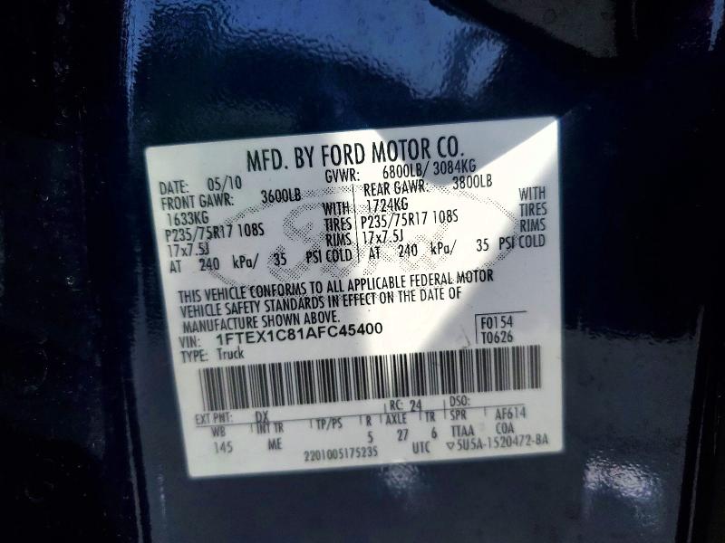 60959796 :رقم المزاد ، 1FTEX1C81AFC45400 vin ، 2010 Ford F150 مزاد بيع