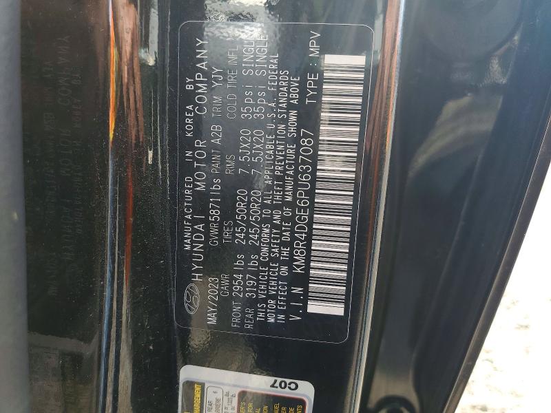 2023 Hyundai Palisade მანქანა იყიდება აუქციონზე, vin: KM8R4DGE6PU637087, აუქციონის ნომერი: 62339266