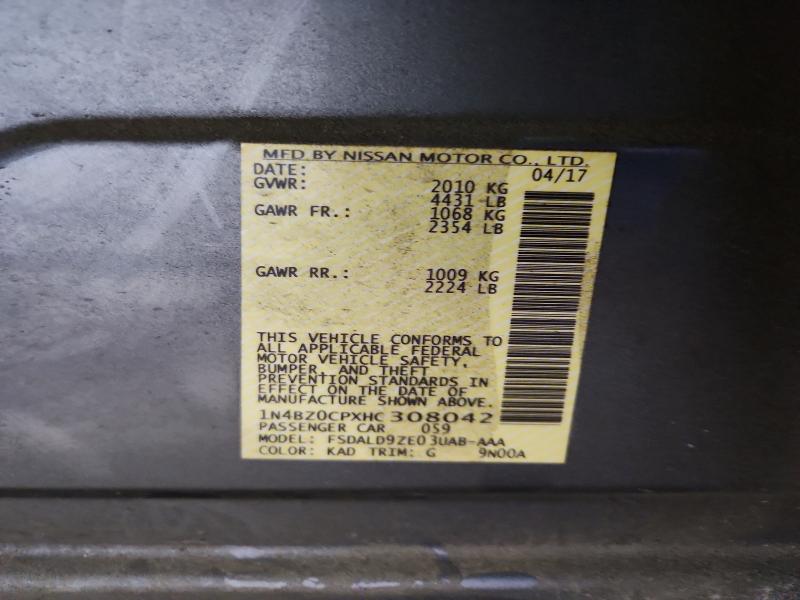 59733106 :رقم المزاد ، 1N4BZ0CPXHC308042 vin ، 2017 Nissan Leaf مزاد بيع