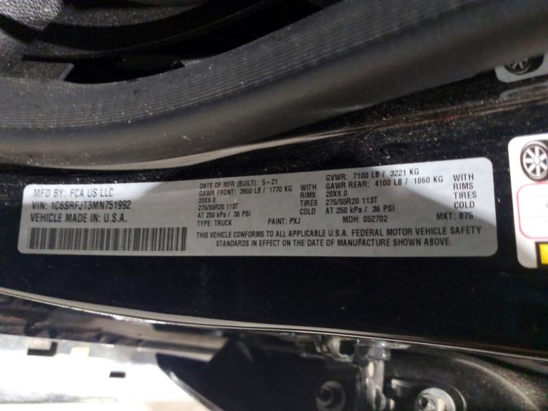 2021 Ram 1500 მანქანა იყიდება აუქციონზე, vin: 1C6SRFJT3MN751992, აუქციონის ნომერი: 60451856