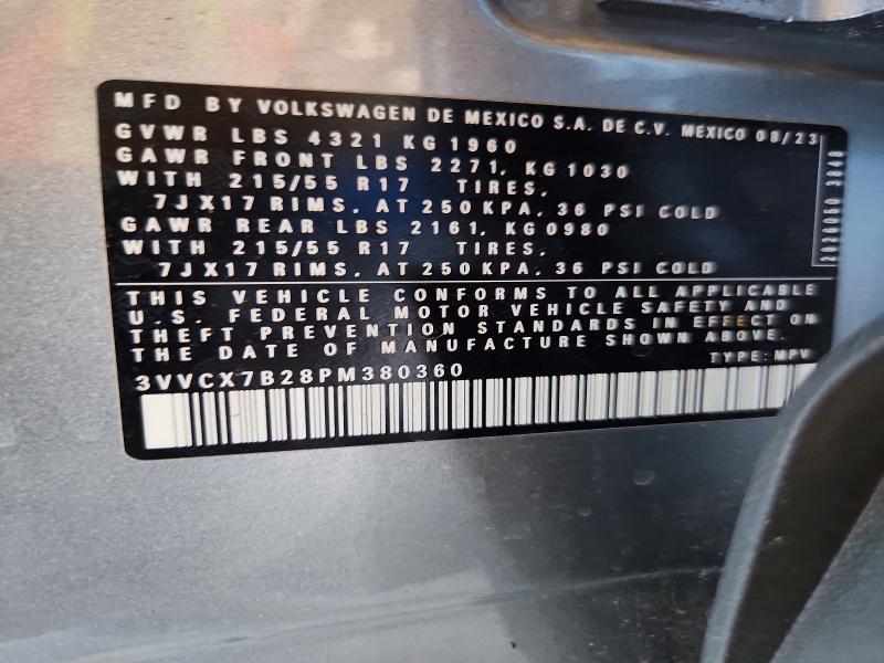 62472626 :رقم المزاد ، 3VVCX7B28PM380360 vin ، 2023 Volkswagen Taos مزاد بيع