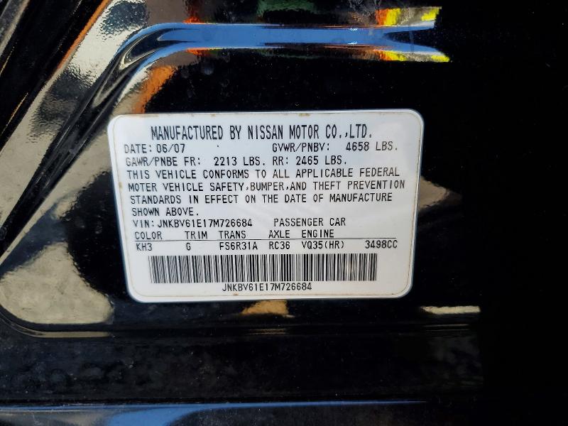 Aukcja sprzedaży 2007 Infiniti G35, vin: JNKBV61E17M726684, numer aukcji: 60067466