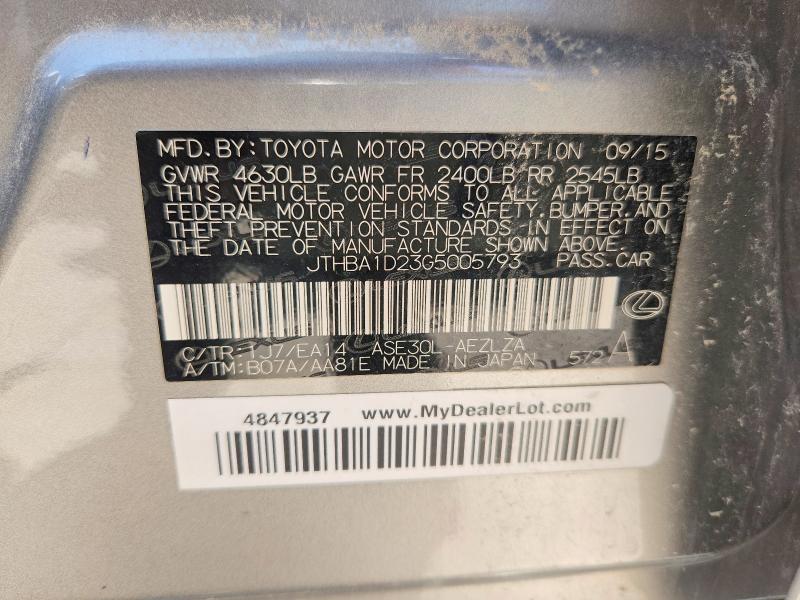 Продаж на аукціоні авто 2016 Lexus Is 200t, vin: JTHBA1D23G5005793, номер лоту: 62576186