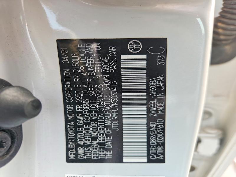 2021 Toyota Prius მანქანა იყიდება აუქციონზე, vin: JTDL9MFU7M3030413, აუქციონის ნომერი: 62926646
