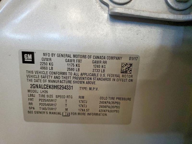 Продажа на аукционе авто 2017 Chevrolet Equinox, vin: 2GNALCEK8H6294331, номер лота: 60890396