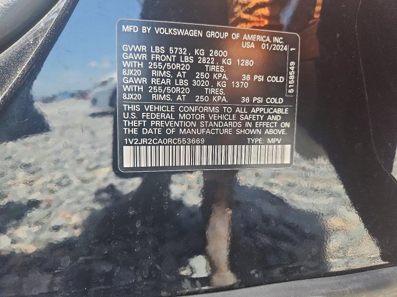 60805186 :رقم المزاد ، 1V2JR2CA0RC553669 vin ، 2024 Volkswagen Atlas مزاد بيع