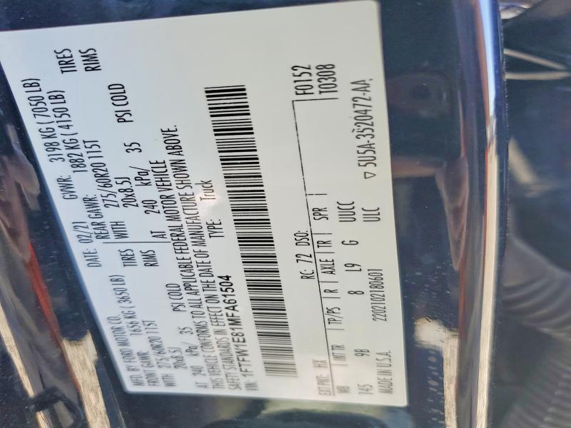 Aukcja sprzedaży 2021 Ford F150, vin: 1FTFW1E81MFA61504, numer aukcji: 59727026