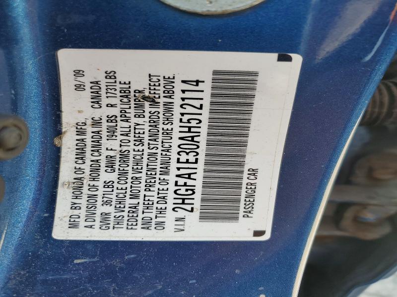 Продаж на аукціоні авто 2010 Honda Civic, vin: 2HGFA1E30AH512114, номер лоту: 62872006