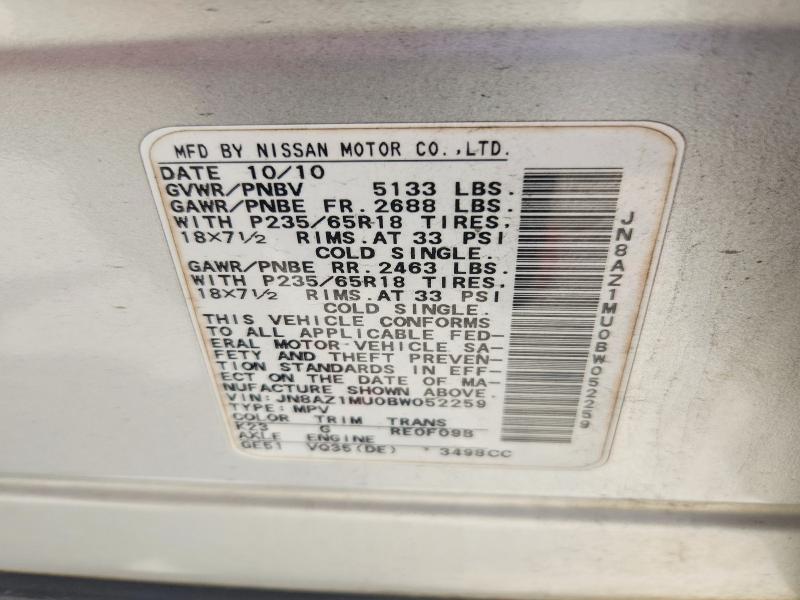 60388026 :رقم المزاد ، JN8AZ1MU0BW052259 vin ، 2011 Nissan Murano مزاد بيع