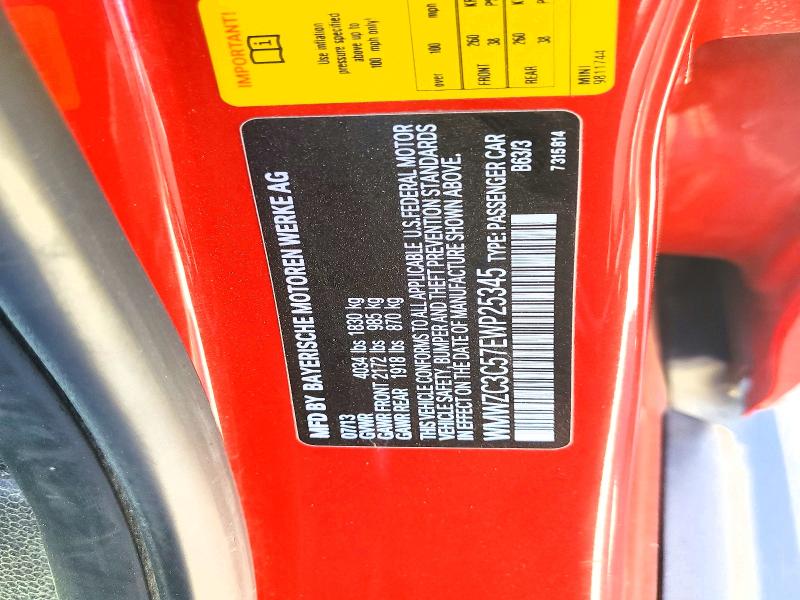 2014 Mini Cooper მანქანა იყიდება აუქციონზე, vin: WMWZC3C57EWP25345, აუქციონის ნომერი: 61440386