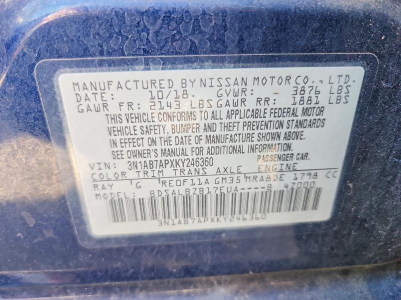 Aukcja sprzedaży 2019 Nissan Sentra, vin: 3N1AB7APXKY246360, numer aukcji: 60867726