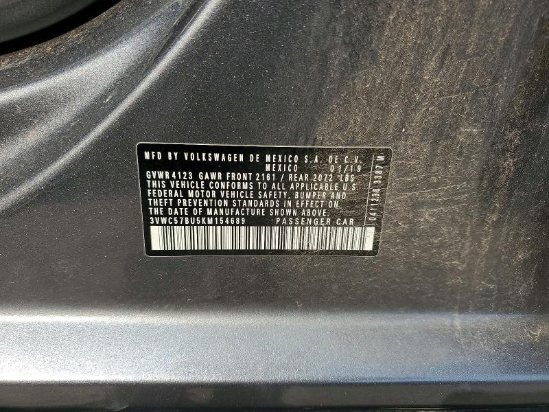 62811576 :رقم المزاد ، 3VWC57BU5KM154689 vin ، 2019 Volkswagen Jetta مزاد بيع