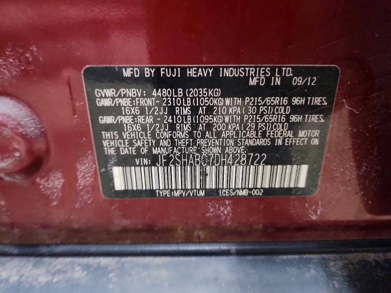 60422806 :رقم المزاد ، JF2SHABC7DH428722 vin ، 2013 Subaru Forester مزاد بيع