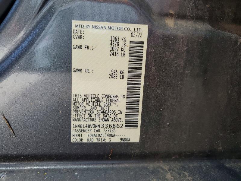 2022 Nissan Altima მანქანა იყიდება აუქციონზე, vin: 1N4BL4BV0NN336862, აუქციონის ნომერი: 59110756