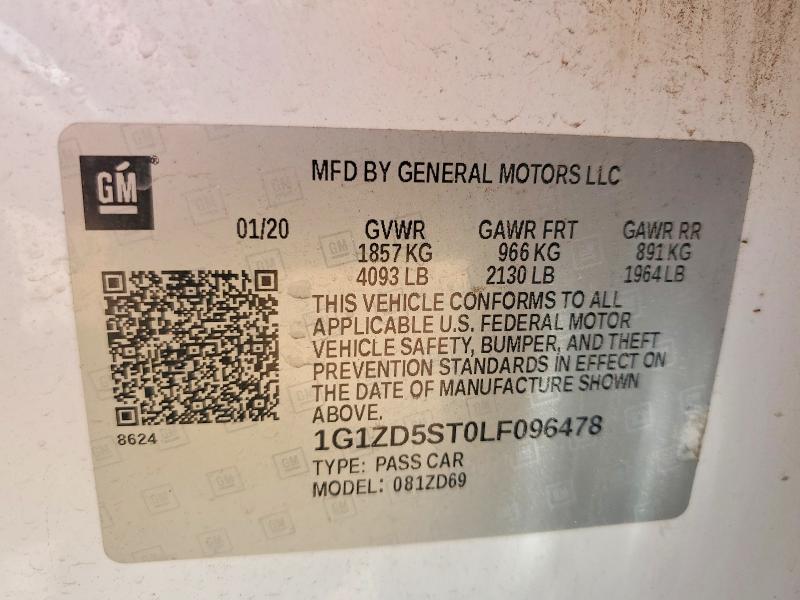 Продаж на аукціоні авто 2020 Chevrolet Malibu, vin: 1G1ZD5ST0LF096478, номер лоту: 61770966