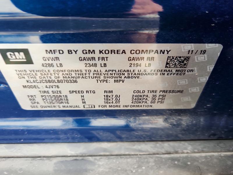 61612266 :رقم المزاد ، KL4CJCSB0LB070336 vin ، 2020 Buick Encore مزاد بيع