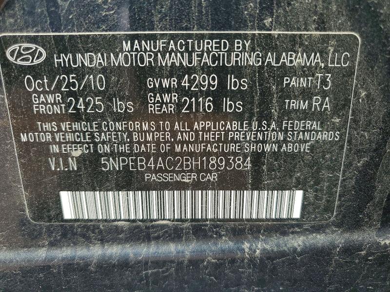 2011 Hyundai Sonata მანქანა იყიდება აუქციონზე, vin: 5NPEB4AC2BH189384, აუქციონის ნომერი: 61131736