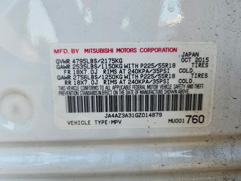 60591496 :رقم المزاد ، JA4AZ3A31GZ014879 vin ، 2016 Mitsubishi Outlander مزاد بيع