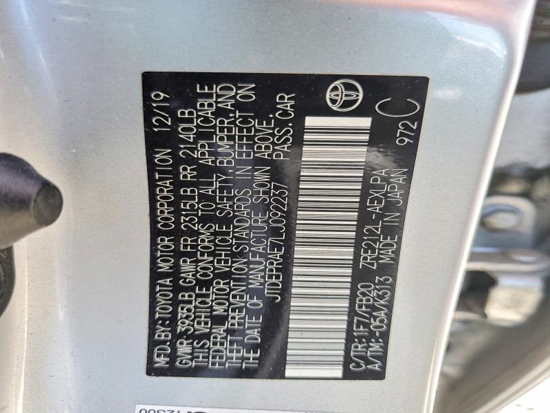 Aukcja sprzedaży 2020 Toyota Corolla, vin: JTDEPRAE7LJ092237, numer aukcji: 59879496