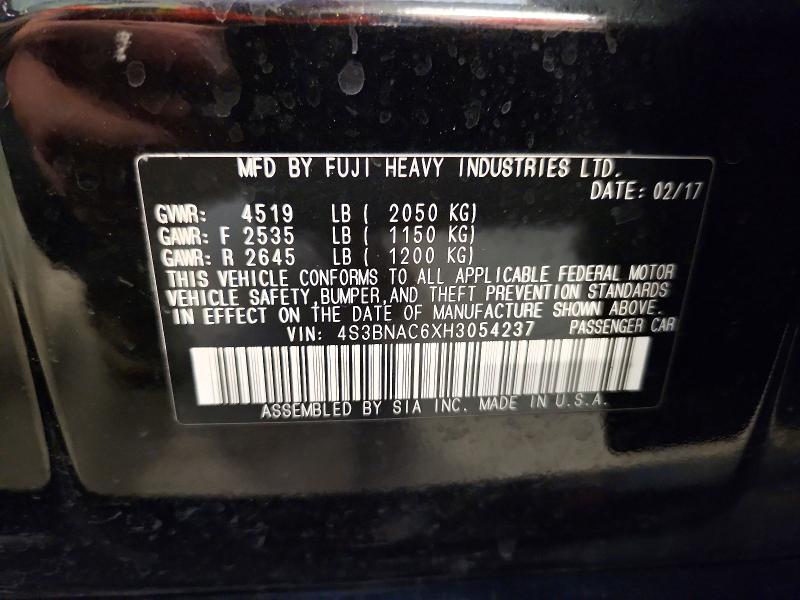 2017 Subaru Legacy მანქანა იყიდება აუქციონზე, vin: 4S3BNAC6XH3054237, აუქციონის ნომერი: 61390246