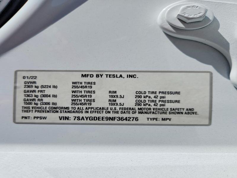Продаж на аукціоні авто 2022 Tesla Model Y, vin: 7SAYGDEE9NF364276, номер лоту: 60973946