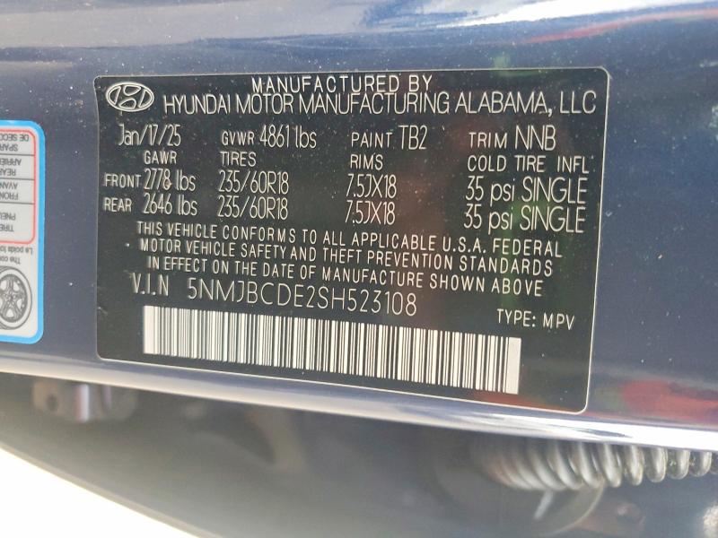 2025 Hyundai Tucson მანქანა იყიდება აუქციონზე, vin: 5NMJBCDE2SH523108, აუქციონის ნომერი: 59722096