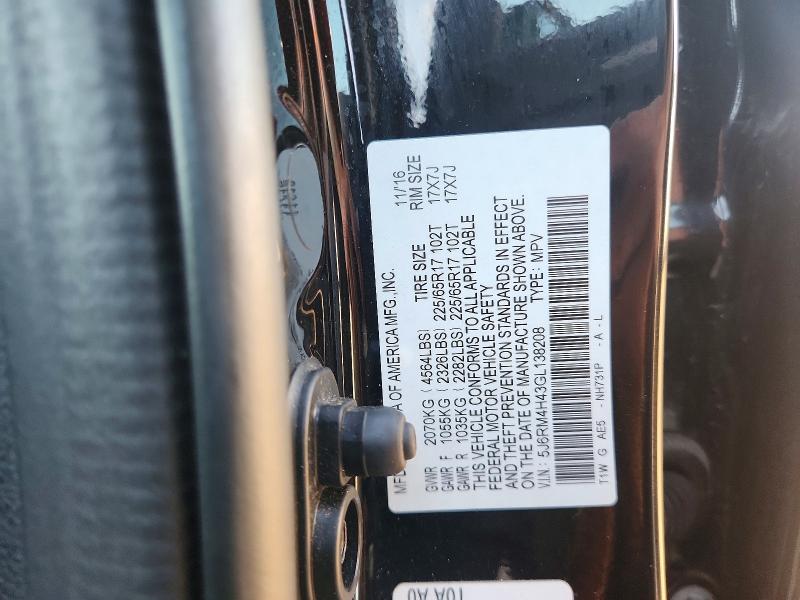 59891906 :رقم المزاد ، 5J6RM4H43GL138208 vin ، 2016 Honda Cr-v مزاد بيع