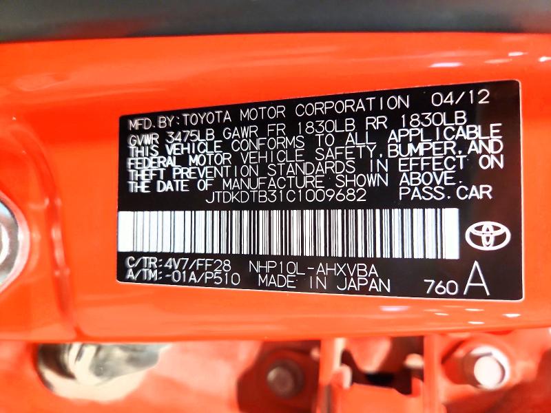 Aukcja sprzedaży 2012 Toyota Prius C, vin: JTDKDTB31C1009682, numer aukcji: 62770946