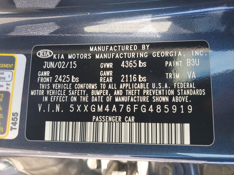 Auction sale of the 2015 Kia Optima, vin: 5XXGM4A76FG485919, lot number: 60518206