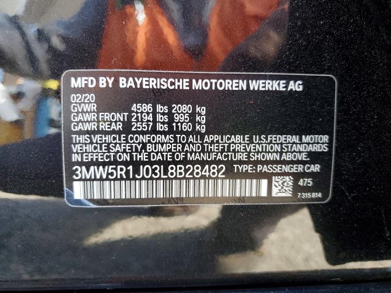 Продажа на аукционе авто 2020 Bmw 330i, vin: 3MW5R1J03L8B28482, номер лота: 61746636