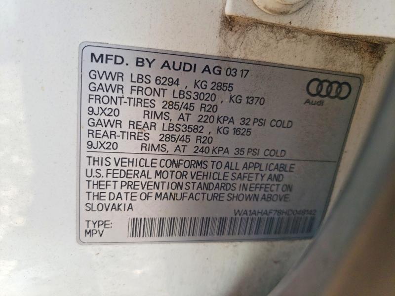 2017 Audi Q7 მანქანა იყიდება აუქციონზე, vin: WA1AHAF78HD048142, აუქციონის ნომერი: 63037146