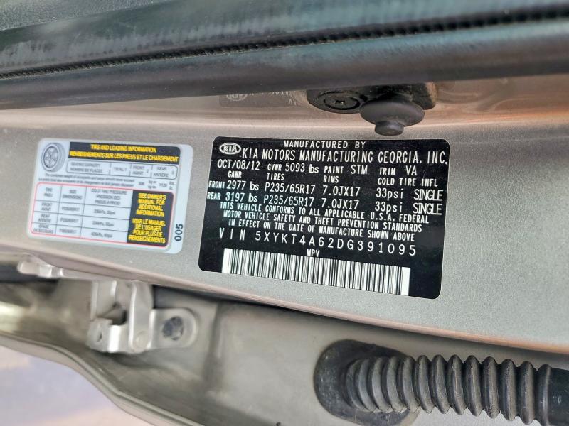 2013 Kia Sorento მანქანა იყიდება აუქციონზე, vin: 5XYKT4A62DG391095, აუქციონის ნომერი: 60587986