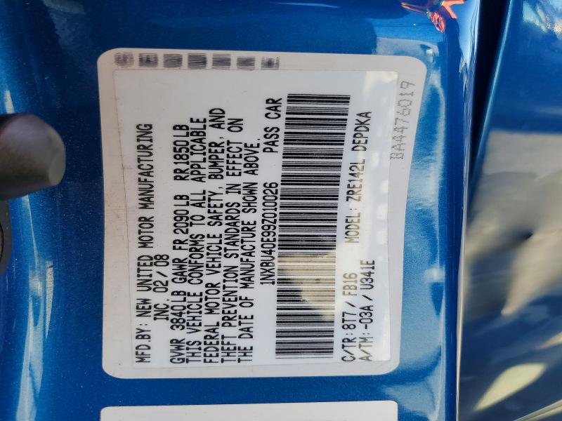 60090896 :رقم المزاد ، 1NXBU40E99Z010026 vin ، 2009 Toyota Corolla مزاد بيع