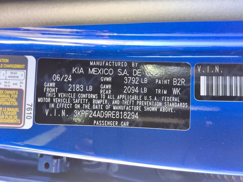 62103326 :رقم المزاد ، 3KPF24AD9RE818294 vin ، 2024 Kia Forte مزاد بيع