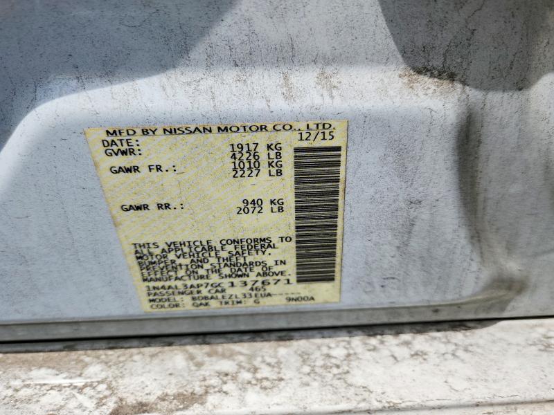 2016 Nissan Altima მანქანა იყიდება აუქციონზე, vin: 1N4AL3AP7GC137671, აუქციონის ნომერი: 61057846