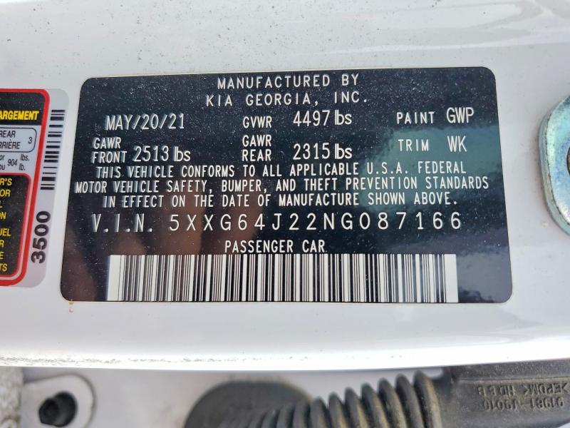 62330776 :رقم المزاد ، 5XXG64J22NG087166 vin ، 2022 Kia K5 مزاد بيع