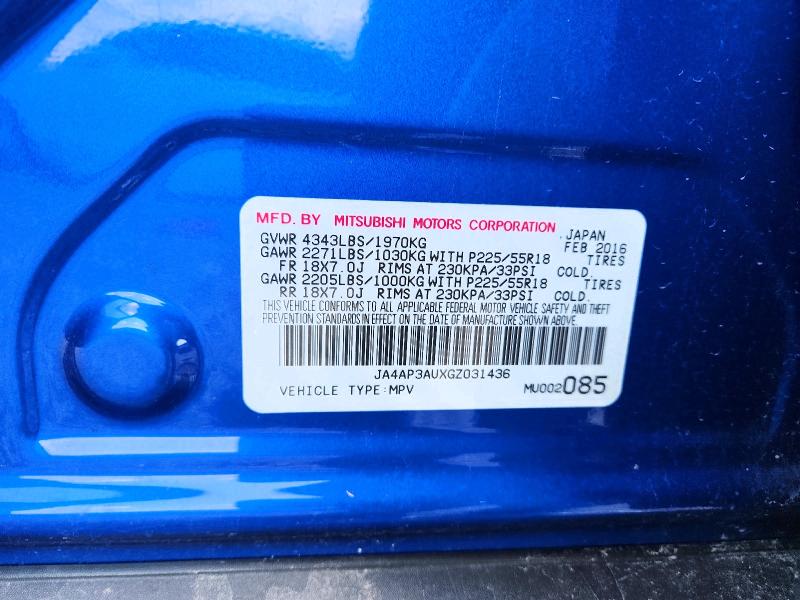2016 Mitsubishi Outlander Sport მანქანა იყიდება აუქციონზე, vin: JA4AP3AUXGZ031436, აუქციონის ნომერი: 61224366