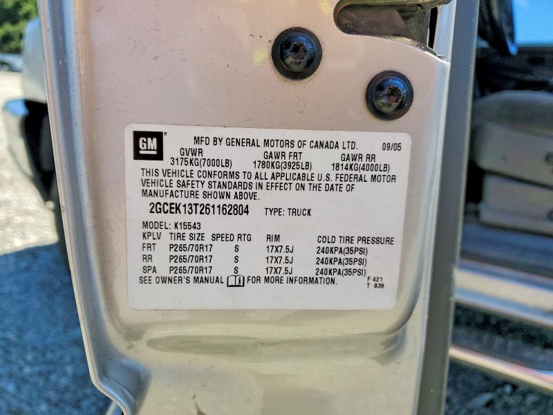 2006 Chevrolet Silverado მანქანა იყიდება აუქციონზე, vin: 2GCEK13T261162804, აუქციონის ნომერი: 62398856