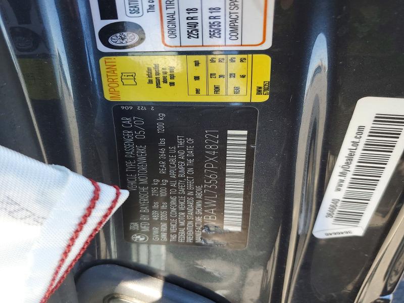 62710726 :رقم المزاد ، WBAWL73567PX48221 vin ، 2007 Bmw 335 مزاد بيع