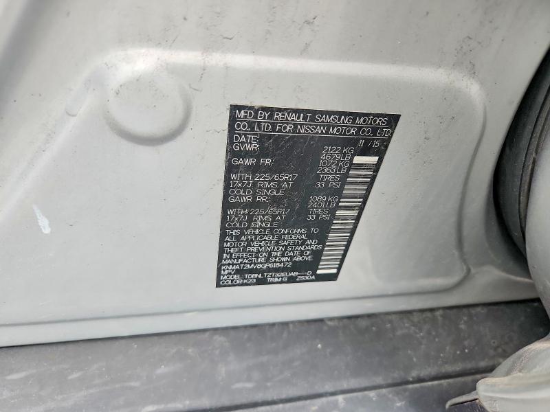 59847046 :رقم المزاد ، KNMAT2MV8GP618472 vin ، 2016 Nissan Rogue مزاد بيع