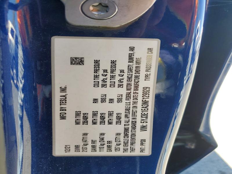 2022 Tesla Model 3 მანქანა იყიდება აუქციონზე, vin: 5YJ3E1EA3NF129929, აუქციონის ნომერი: 61045616