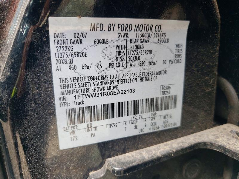 Aukcja sprzedaży 2008 Ford F350, vin: 1FTWW31R08EA22103, numer aukcji: 58296726
