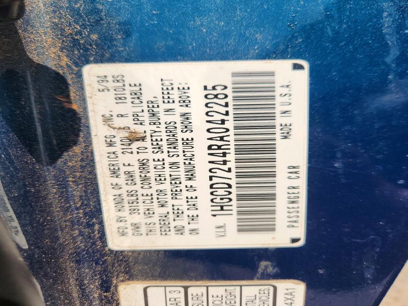 1994 Honda Accord მანქანა იყიდება აუქციონზე, vin: 1HGCD7244RA042285, აუქციონის ნომერი: 58749026