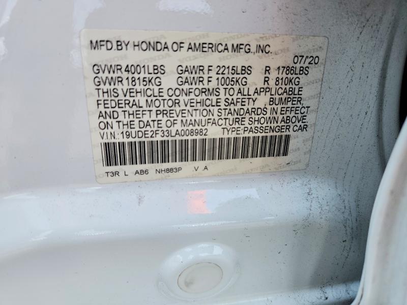 63210996 :رقم المزاد ، 19UDE2F33LA008982 vin ، 2020 Acura Ilx مزاد بيع