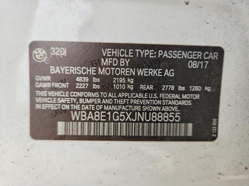 Aukcja sprzedaży 2018 Bmw 320, vin: WBA8E1G5XJNU88855, numer aukcji: 59665036
