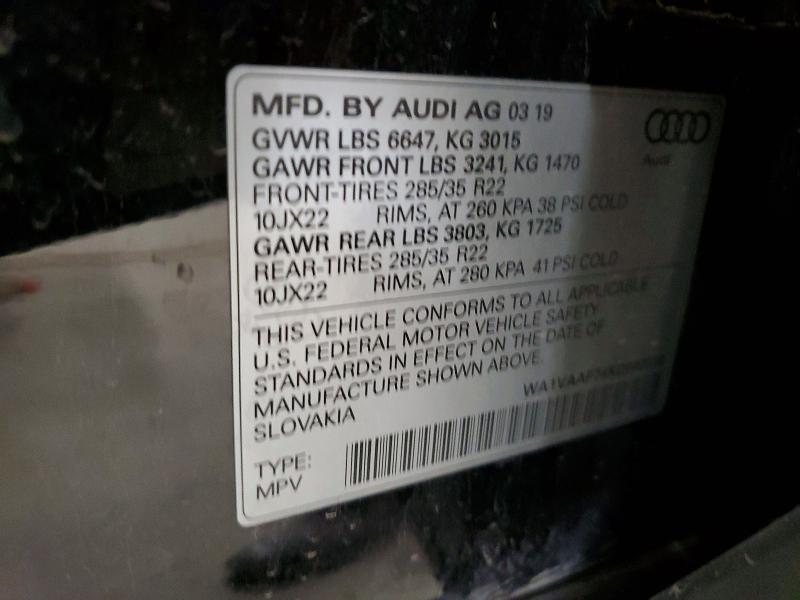 59307186 :رقم المزاد ، WA1VAAF74KD040018 vin ، 2019 Audi Q7 مزاد بيع