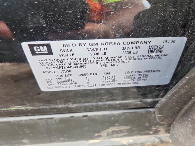 Aukcja sprzedaży 2021 Chevrolet Trailblazer, vin: KL79MPS25MB091860, numer aukcji: 61926566